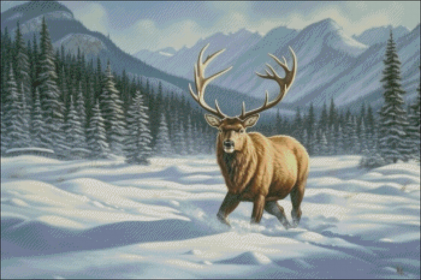 Elk in Snow - Counted Cross Stitch Patterns - Printable Chart PDF ...