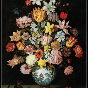 Still Life of Flowers in a Vase - Counted Cross Stitch Patterns - Printable Chart PDF Format Needlework Embroidery Crafts DIY DMC color