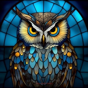 Owl Stained Glass 4 - Counted Cross Stitch Patterns - Printable Chart PDF Format Needlework Embroidery Crafts DIY DMC Color