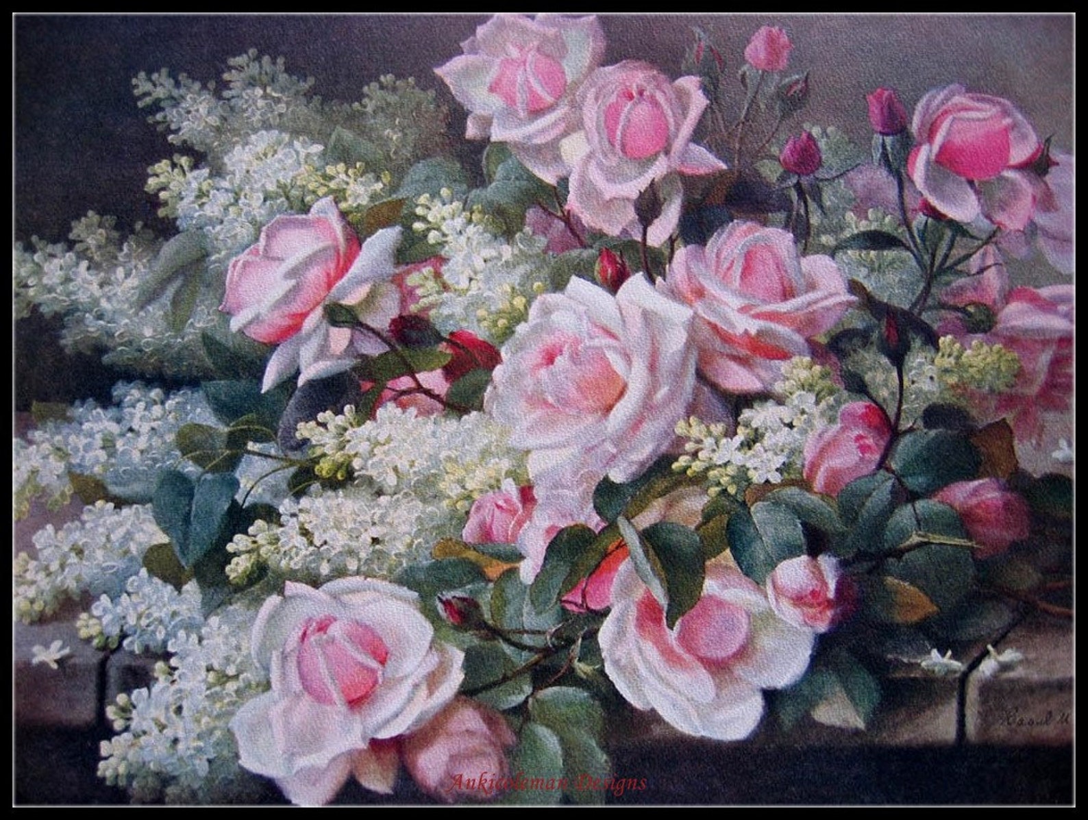 Pink Roses Lilacs Counted Cross Stitch Patterns Printable Etsy