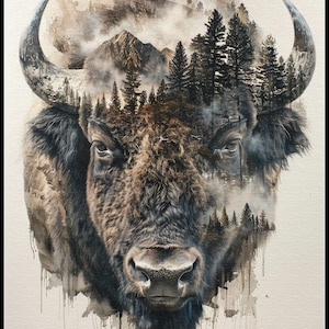 Abstract Buffalo - Getelde kruissteekpatronen - Afdrukbare grafiek PDF-formaat Handwerken Borduren Ambachten DIY DMC-kleur