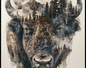 Abstract Buffalo - Counted Cross Stitch Patterns - Printable Chart PDF Format Needlework Embroidery Crafts DIY DMC color