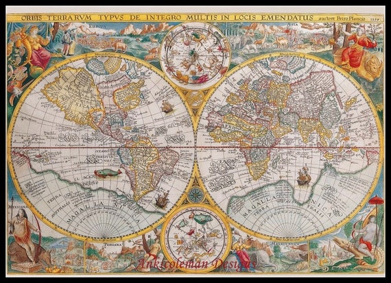 Ancient World Map Pdf Ancient World Map 1594 Counted Cross Stitch Patterns | Etsy India