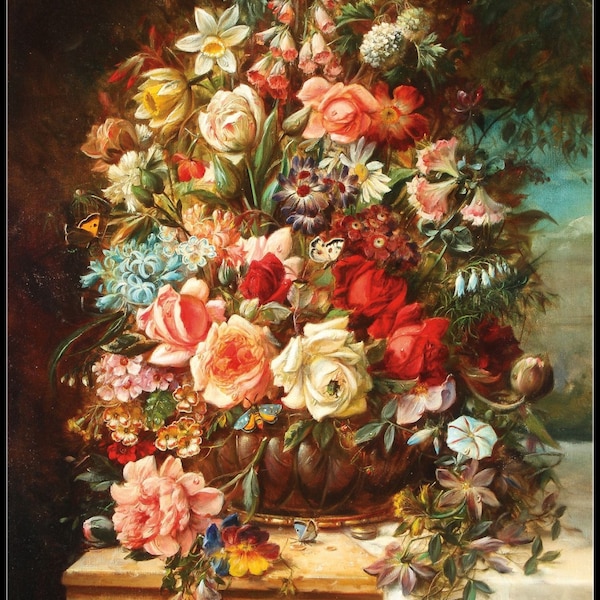 Floral Still Life 2 - Counted Cross Stitch Patterns - Printable Chart PDF Format Needlework Embroidery Crafts DIY DMC color 14 ct Aida