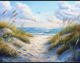 Mattina in riva al mare - Schemi a punto croce contati - Schema stampabile in formato PDF Ricamo Artigianato Fai da te Colore DMC