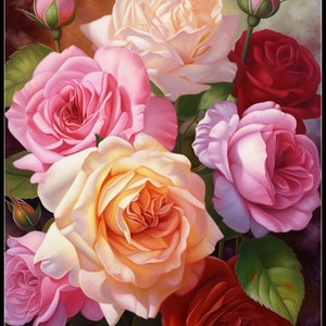 Roze en rode rozen - Getelde kruissteekpatronen - Afdrukbare grafiek PDF-formaat Handwerk Borduurambachten DIY DMC-kleur