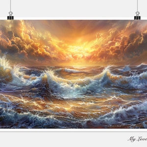 Seascape Huge Waves - Counted Cross Stitch Patterns - Printable Chart PDF Format Needlework Embroidery Crafts DIY DMC color