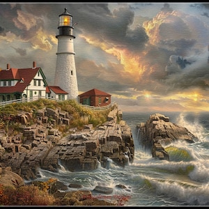 Cape Elizabeth Lighthouse - Getelde kruissteekpatronen - Afdrukbare grafiek PDF-formaat Handwerk Borduurambachten DIY DMC-kleur