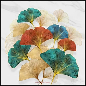 Ginkgo Leaf 2 - Getelde kruissteekpatronen - Afdrukbare grafiek PDF-formaat Handwerk Borduurambachten DIY DMC-kleur