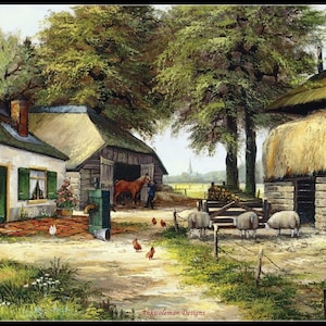 Farm House - Counted Cross Stitch Patterns - Printable Chart PDF Format Needlework Embroidery Crafts DIY DMC color