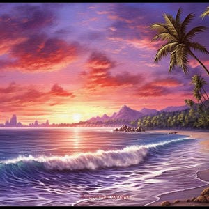 Ocean Sunset Beach 2 - Counted Cross Stitch Patterns - Printable Chart PDF Format Needlework Embroidery Crafts DIY DMC color