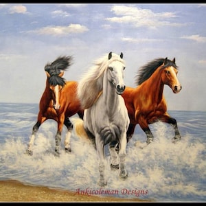 Three Horses - Counted Cross Stitch Patterns - Printable Chart PDF Format Needlework Embroidery Crafts DIY DMC color