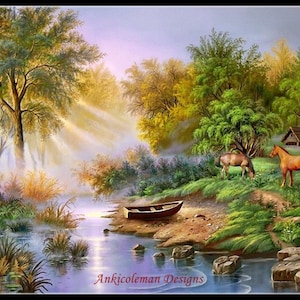 Dawn Horses - Counted Cross Stitch Patterns - Printable Chart PDF Format Needlework Embroidery Crafts DIY DMC color