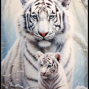 White Tiger and Cub 2 - Counted Cross Stitch Patterns - Printable Chart PDF Format Needlework Embroidery Crafts DIY DMC color