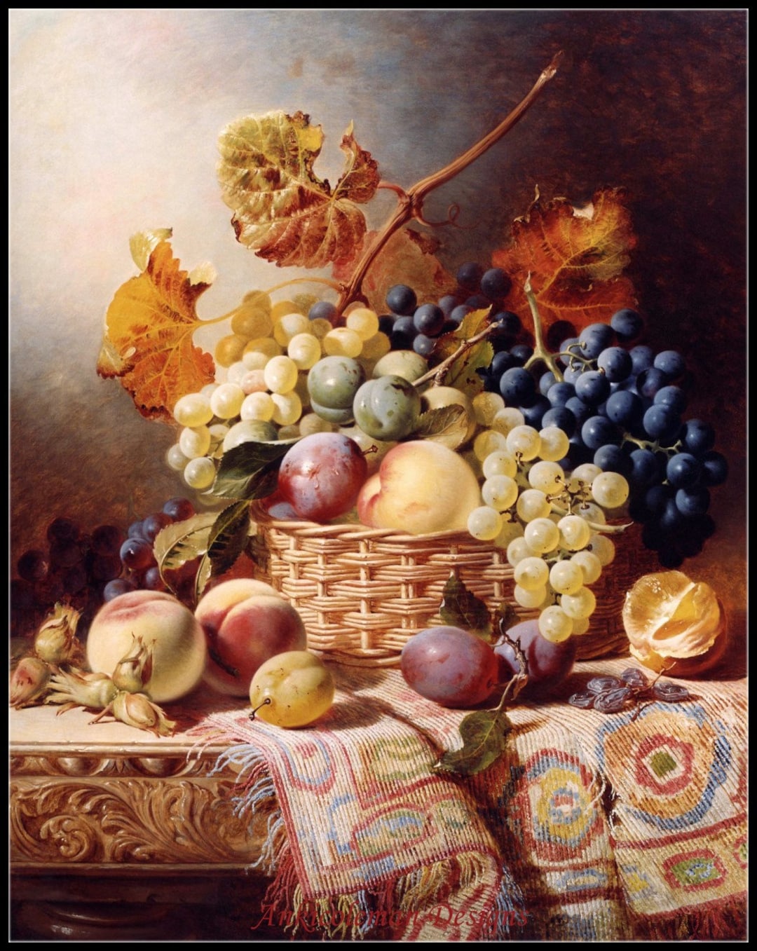 Still Life With Basket of Fruit on a Table - Counted Cross Stitch ...