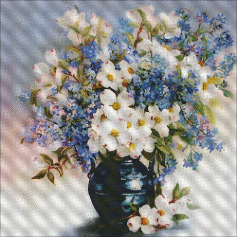 Flowers in Vase 2 - Counted Cross Stitch Patterns - Printable Chart PDF ...