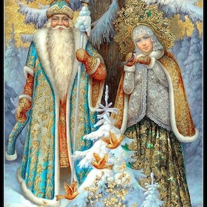 Kerstman en sneeuwmeisje - Getelde kruissteekpatronen - Afdrukbare grafiek PDF-formaat Handwerken Borduren Ambachten DIY DMC-kleur