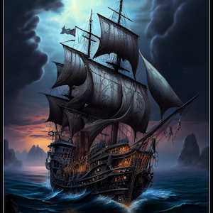 Piraten Schlachtschiff - Kreuzstichmuster Zählmuster - Druckvorlage PDF-Format Handstickerei Basteln DIY DMC color