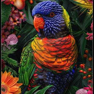 Regenboog lori bloemen - getelde kruissteekpatronen - afdrukbare grafiek pdf-formaat handwerken borduren ambachten DIY DMC kleur