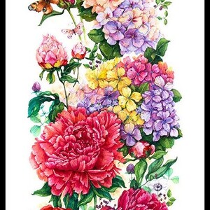 May include: A watercolor painting of a bouquet of flowers with pink, red, yellow, and purple blooms. Butterflies are flying around the flowers. The bouquet is tied with a purple ribbon and the text "Ankicoleman Designs" is at the bottom of the image.