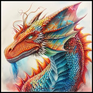 Beautiful Dragon - Counted Cross Stitch Patterns - Printable Chart PDF Format Needlework Embroidery Crafts DIY DMC color