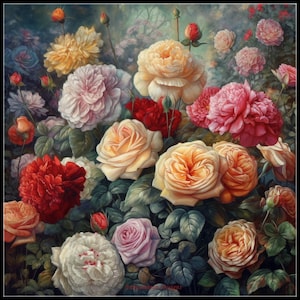 Roses from Garden 1 - Getelde kruissteekpatronen - Afdrukbare grafiek PDF-formaat Handwerken Borduurambachten DIY DMC-kleur