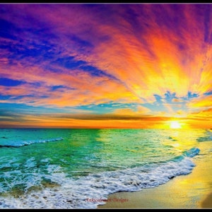 Colorful Ocean Sunset - Counted Cross Stitch Patterns - Printable Chart PDF Format Needlework Embroidery Crafts DIY DMC color