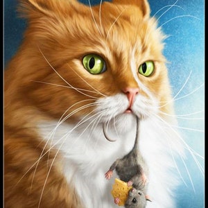 Cat Catch Mouse - Getelde kruissteekpatronen - Afdrukbare grafiek PDF-formaat Handwerken Borduren Ambachten DIY DMC-kleur