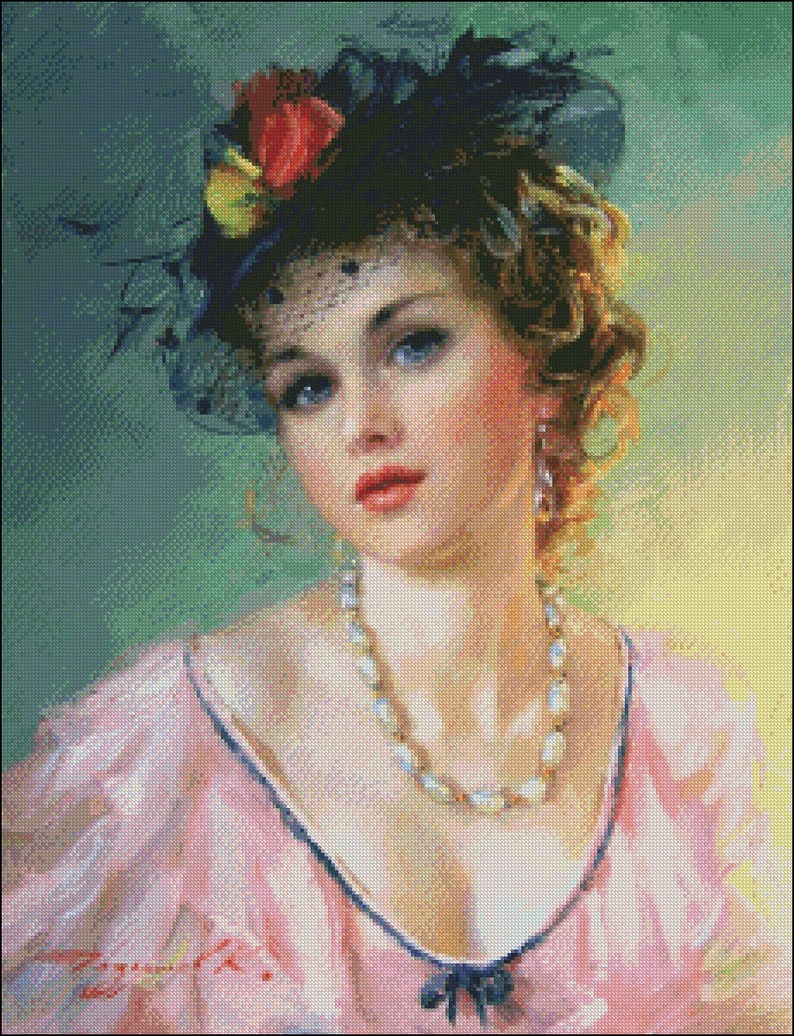 Elegant Pearl Necklace Counted Cross Stitch Patterns Printable Chart PDF Format Needlework ...