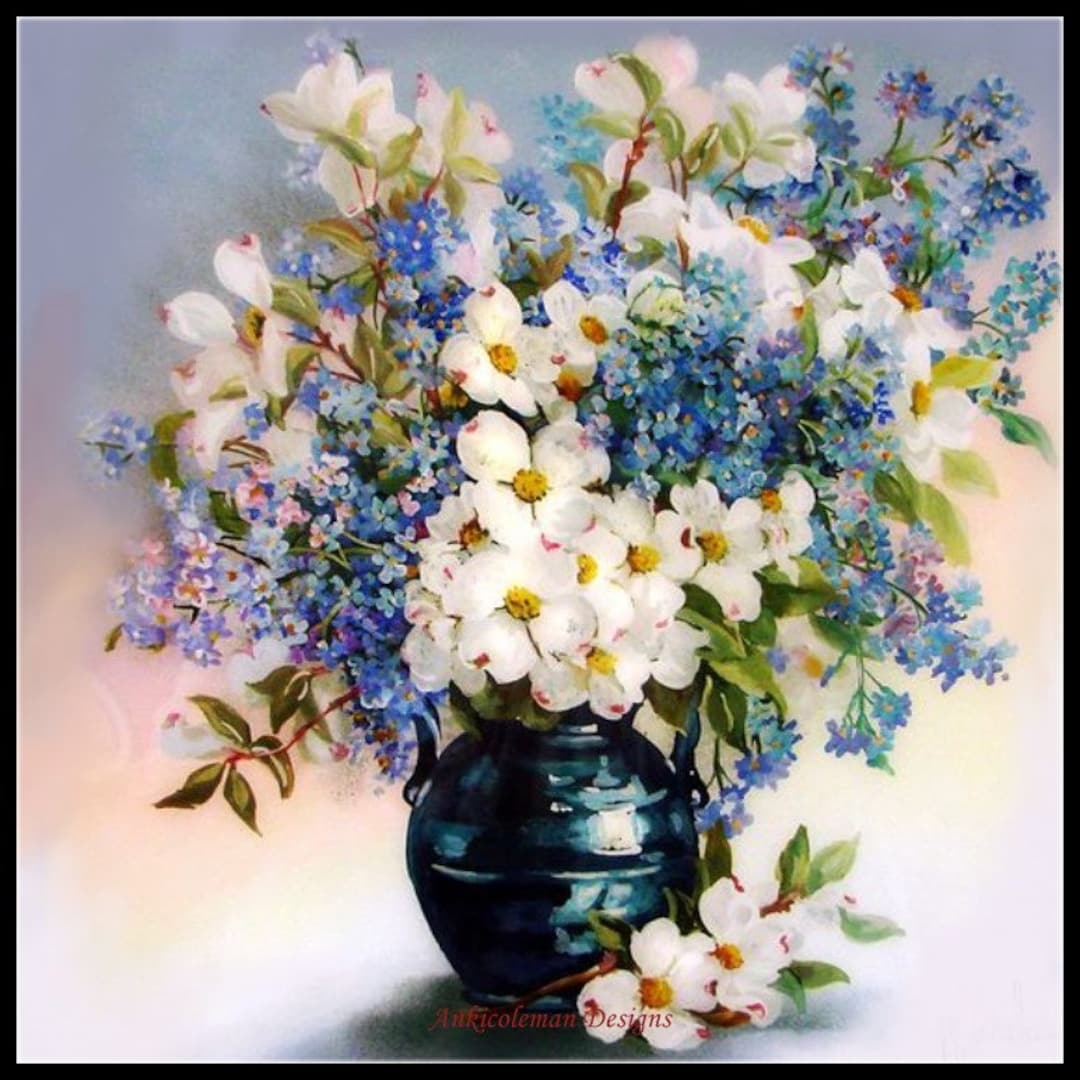 Flowers in Vase 2 - Counted Cross Stitch Patterns - Printable Chart PDF ...