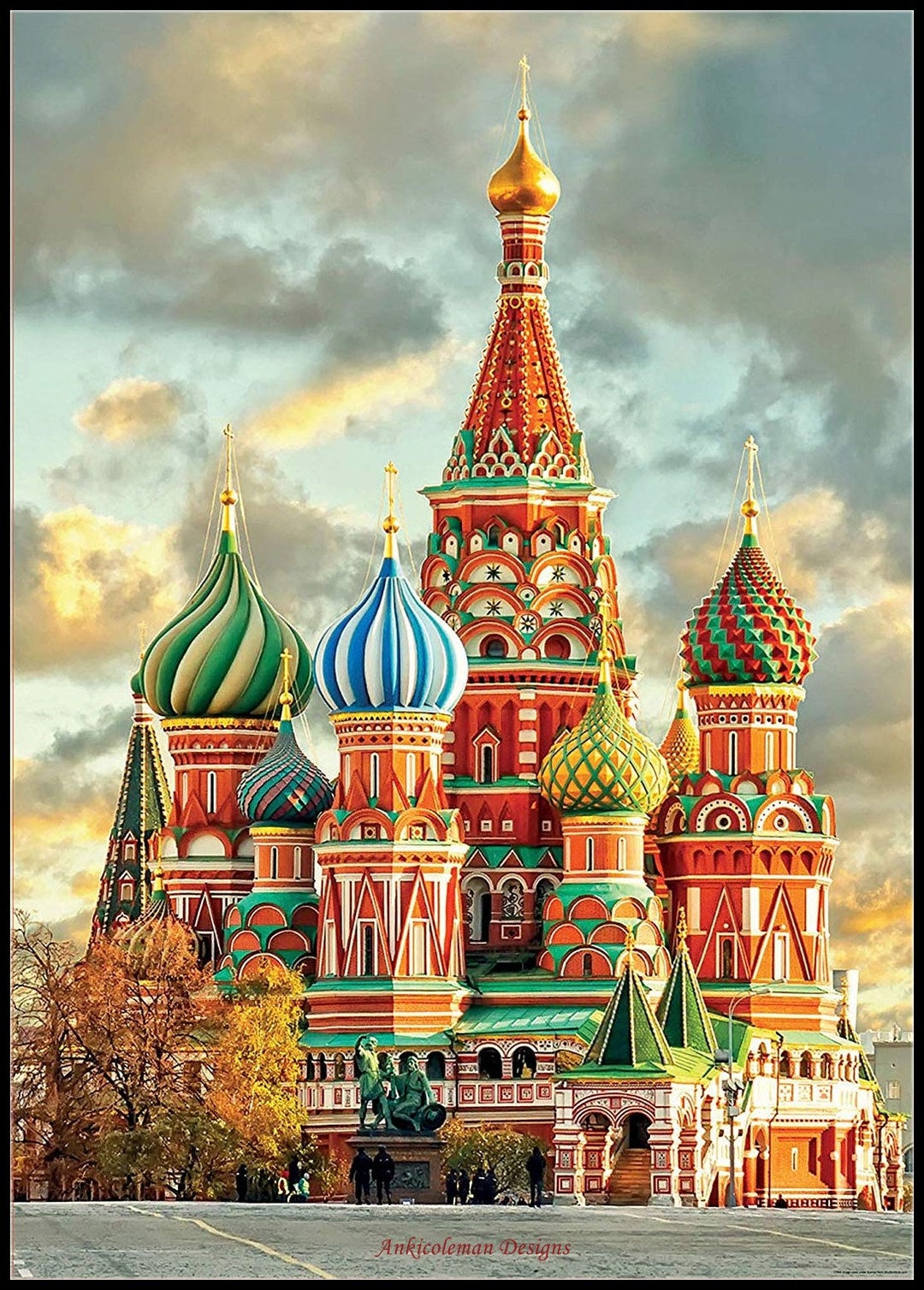 西洋美術 19世紀後半 聖ワシリィ大聖堂図 ロシア製 七宝絵 額装