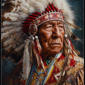 American Native Chief - getelde kruissteekpatronen - afdrukbare grafiek pdf-formaat handwerken borduren ambachten DIY DMC kleur