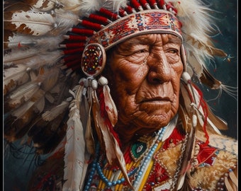 American Native Chief - Counted Cross Stitch Patterns - Printable Chart PDF Format Needlework Embroidery Crafts DIY DMC color