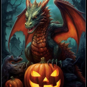 Halloween Dragon 3 - Counted Cross Stitch Patterns - Printable Chart PDF Format Needlework Embroidery Crafts DIY DMC color