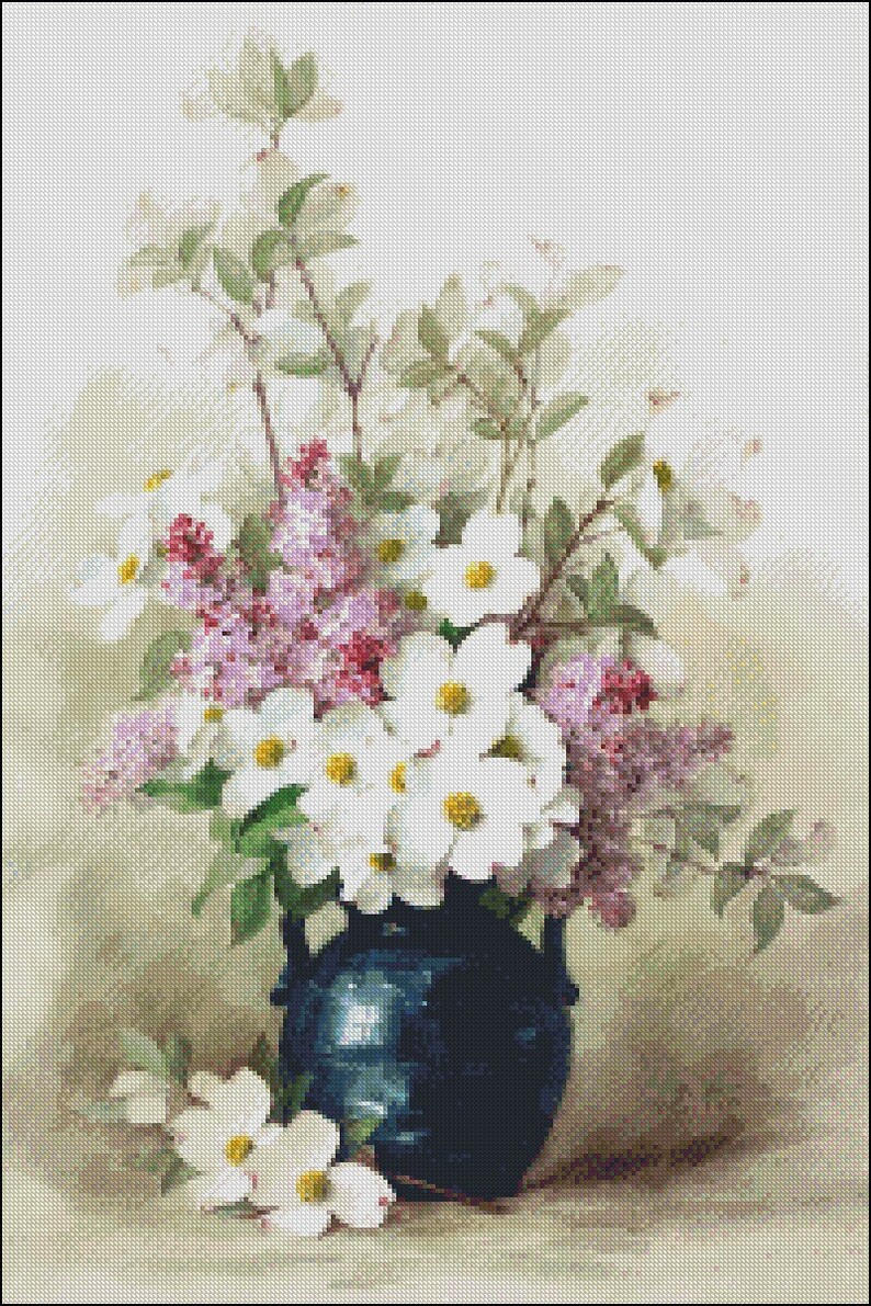 Lilacs and White Flowers - Counted Cross Stitch Patterns - Printable ...