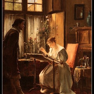 Lady Seated at Her Needlework - Counted Cross Stitch Patterns - Printable Chart PDF Format Needlework Embroidery Crafts DIY DMC color