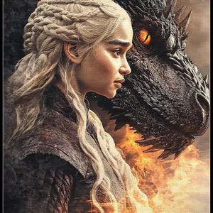 Daenerys Targaryen met haar draak - getelde kruissteekpatronen - afdrukbare grafiek pdf-formaat handwerken borduren ambachten DIY DMC kleur