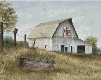 Block Barn - Counted Cross Stitch Patterns - Printable Chart PDF Format Needlework Embroidery Crafts DIY DMC color