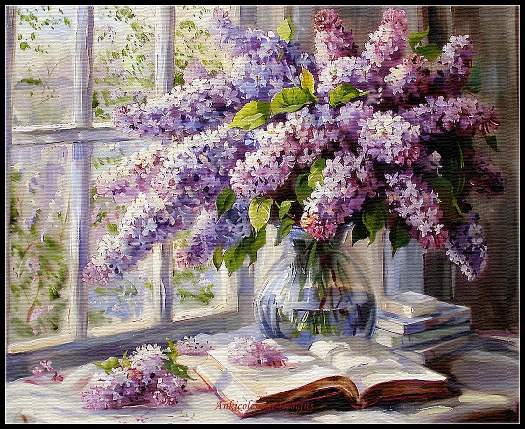 Lilacs in a Vase 9 - Counted Cross Stitch Patterns - Printable Chart ...