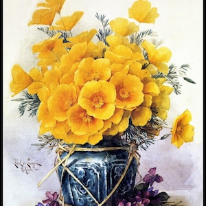California Poppies - Counted Cross Stitch Patterns - Printable Chart PDF Format Needlework Embroidery Crafts DIY DMC color