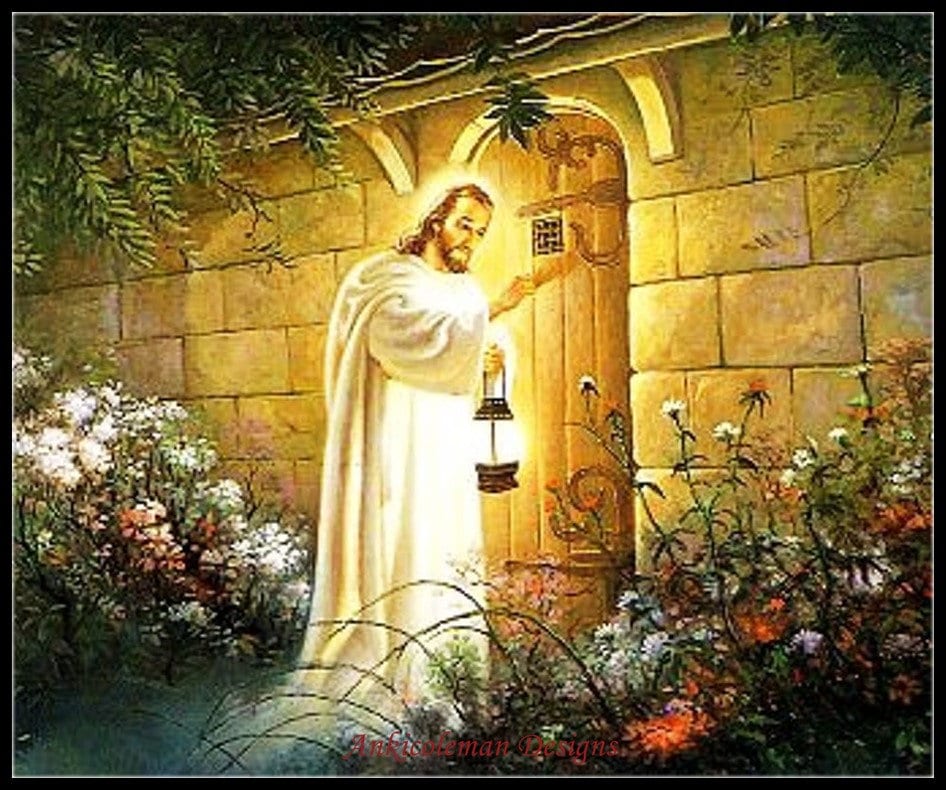 Jesus Knocking at the House - Counted Cross Stitch Patterns - Printable Chart PDF Format Needlework Embroidery Crafts DIY DMC color