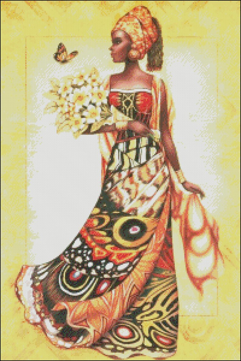 African Woman Counted Cross Stitch Patterns Printable Etsy