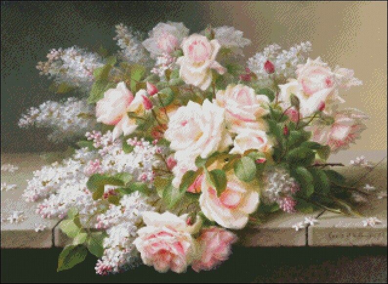 Lilacs and Roses 2 Counted Cross Stitch Patterns Printable Chart PDF