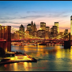 New York at Night - Counted Cross Stitch Patterns - Printable Chart PDF Format Needlework Embroidery Crafts DIY DMC color
