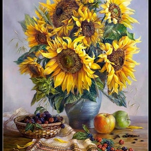 Sunflowers 2 - Counted Cross Stitch Patterns - Printable Chart PDF Format Needlework Embroidery Crafts DIY DMC color