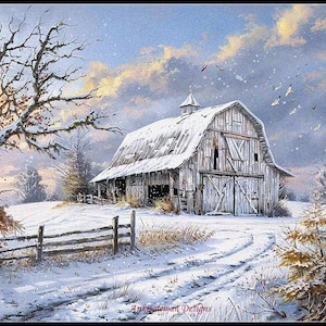 Winter Barn - Wzory do haftu krzyżykowego - Wydrukuj tabelę w formacie PDF Haft robótkowy Rękodzieło DIY DMC kolor