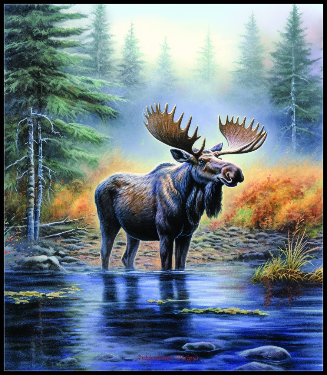 Moose in Water 2 - Counted Cross Stitch Patterns - Printable Chart PDF ...