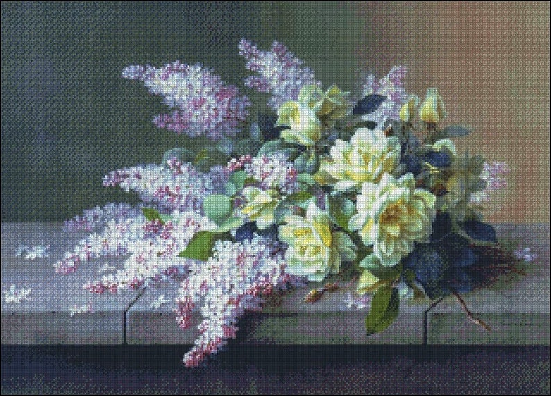 Still Life of Roses and Lilacs - Counted Cross Stitch Patterns ...