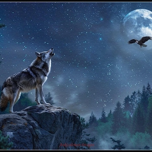 Wolf und Adler 2 - Kreuzstichmuster - Druckbare Tabelle PDF-Format Handarbeiten Stickerei Handwerk DIY DMC color