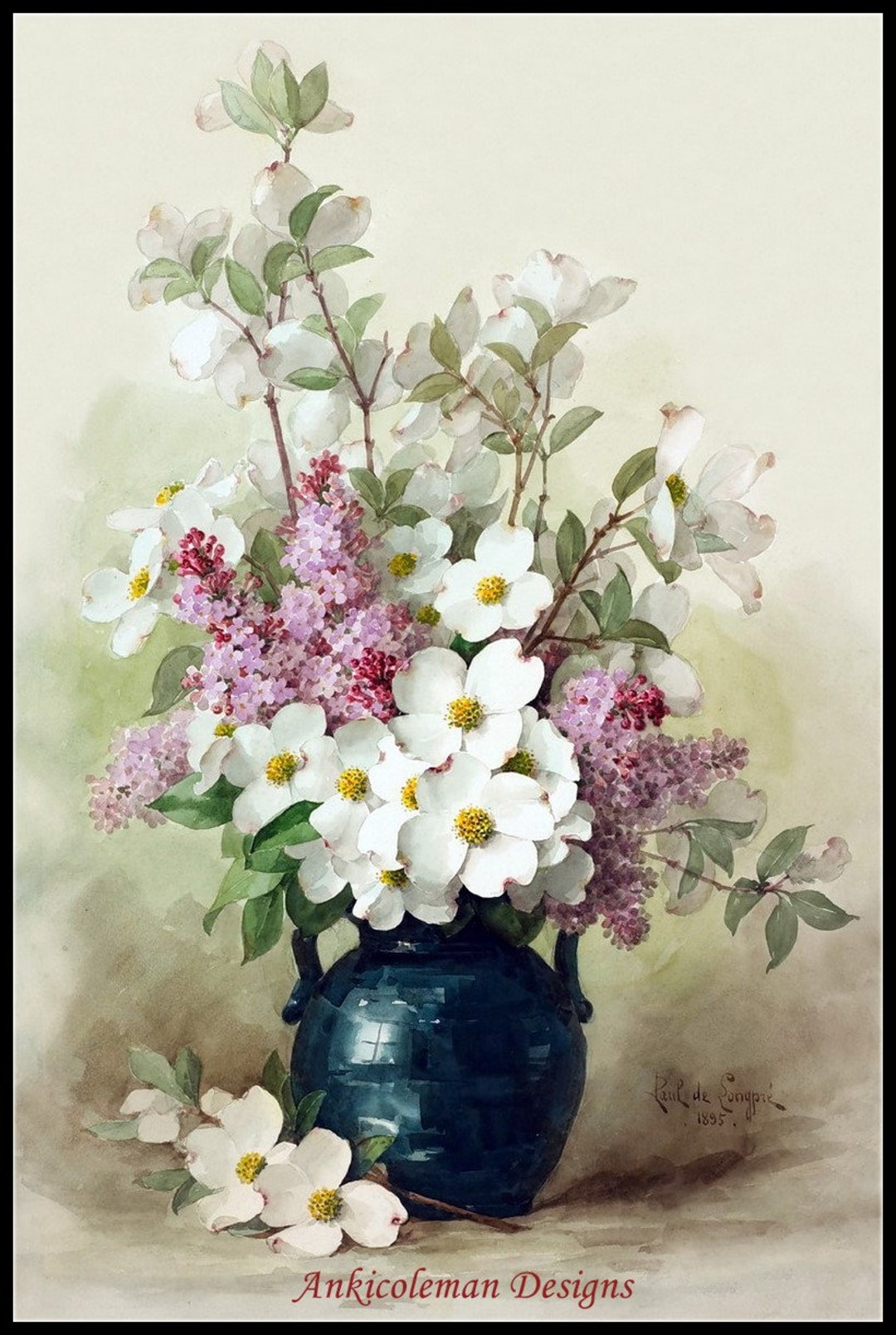 Lilacs and White Flowers Counted Cross Stitch Patterns Printable Chart